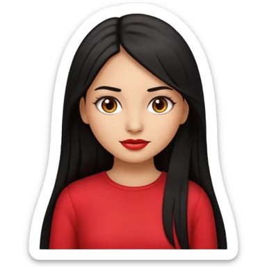 create a girl emoji with long black hair, straight hair and tan skin, with latina makeup and red clothes sticker