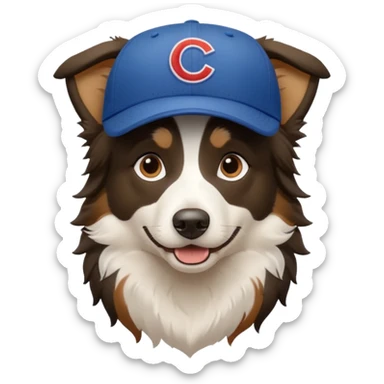 a border collie dog with a Cubs baseball hat on sticker