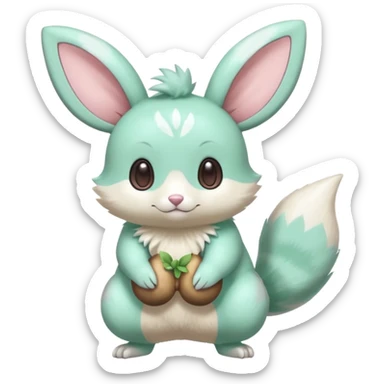 Kawaii Shiny Colorful Pastel Minty Green Minccino-Furret-Emolga-Eevee-fusion Full Body sticker