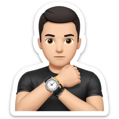 man wearing a black strap watch portrait, head and shoulders only, black leather strap wristwatch visible, casual outfit, confident expression, modern style, 3D cartoon, mobile game icon style, clean background, no text, no watermark
 sticker