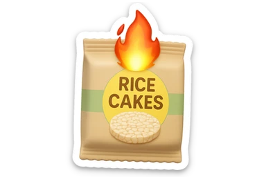 emoji stile iphone di un pacco di gallette di riso con fiamma 3d sopra sticker