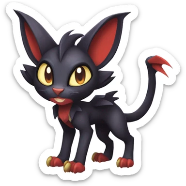 Black cool beautiful vampiric Noivern-Litten-Lykoi-Caracal-Fakemon with big bat ears full-body sticker