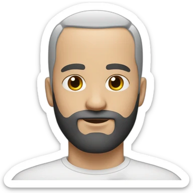 white man with small eyes then black buzz cut and a full black beard sticker