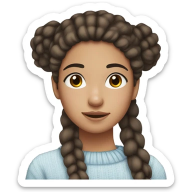 teenage girl, hispanic, freckles, afro brown hair, pony tail, brown eyes, light blue sweater, winter sweater, freckles sticker