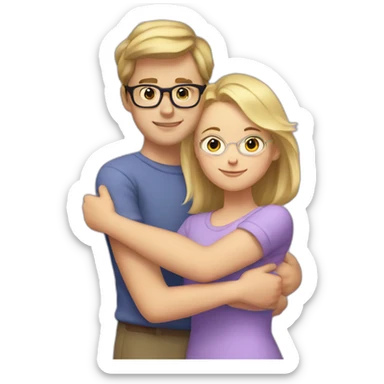 white boy with short brown hair and glasses hugs a blonde girl in a lavender top sticker