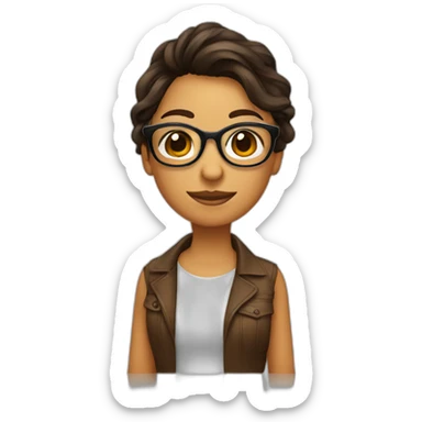 Chica con lentes, cabello marrón ondeado de tez trigueña  sticker