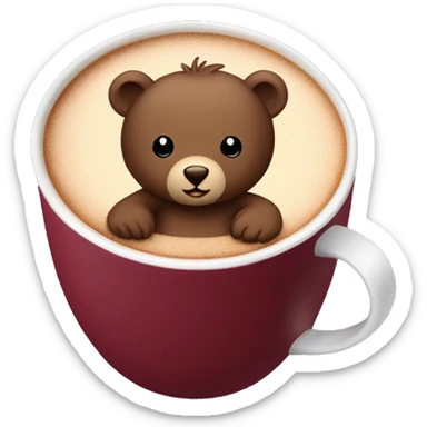 Baby bear inside of a cup of hot cocoa. Burgundy colored cup. The bear fits perfectly￼ in the cup. sticker