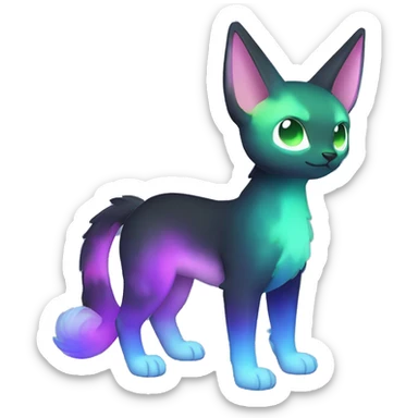 Cute cool black nebula fading green blue purple pink gradient animal hybrid Fakemon full body sticker