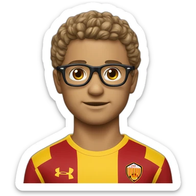 Un petit garçon aux cheveux bouclés et avec des lunettes accompagné de sa petite soeur avec des maillots du RC Lens sticker