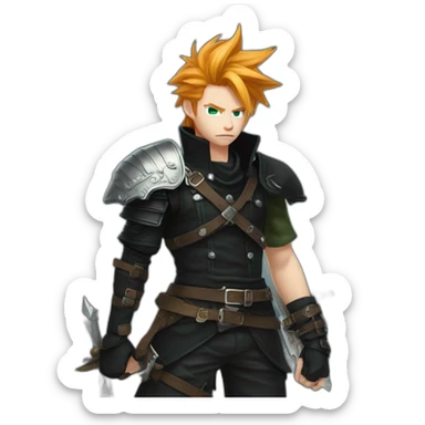 Ginger cloud strife with midgar clothes black and sword  sticker