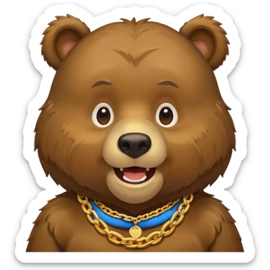 cute Russian grizzly bear wearing a gold rapper chain sticker