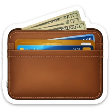 portefeuille marron avec pleins de billet et carte bancaire sticker