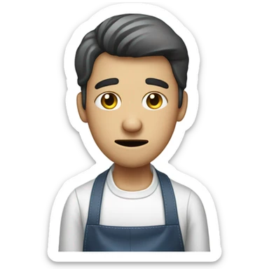 person wearing apron looking at phone facepalming sticker