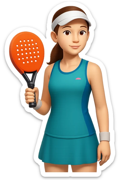 Change the image to depict a woman simply holding a padel racket in a neutral pose with no action, in emoji style, with no background. sticker