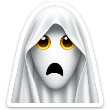 A man wearing a white sheet as a ghost costume, with holes cut out for eyes sticker