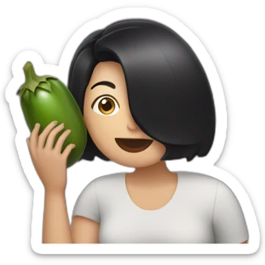 woman with black hair eating an eggplant without using their hands sticker