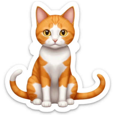 full body realistic orange domestic shorthair slim cat with yellow/orange eyes paw being white and the other being half sticker