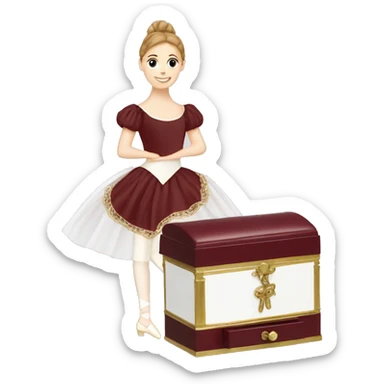 burgundy music box with white ballerina standing back sticker