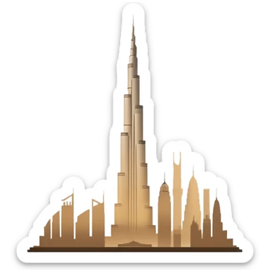 Burj Khalifa, beige silhouette, minimalism, distant view, emoji style sticker