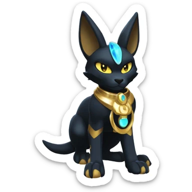Black godly overpowered ethereal majestic Egyptian Lucario-Umbreon-Cat. Golden Anubis-Rings and yellow ring-markings. Full body sticker