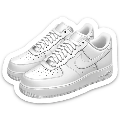 Clean all-white Nike Air Force 1 low top sneakers arranged as a pair with one positioned slightly behind the other, classic white-on-white design sticker