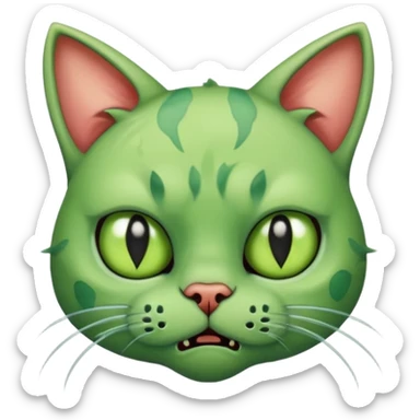 a super cute zombie green cat, look sad but not danger sticker