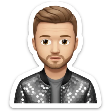 Justin Timberlake with gray sequin jacket, black shirt , light brown hair, light skin sticker