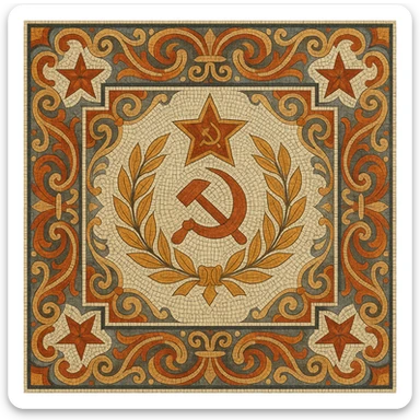 Kerama Marazzi style tile design featuring a Soviet-era mosaic motif, ornamental and decorative sticker