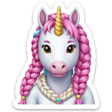 braided unicorn wiith big visible braids looking into the camera sticker