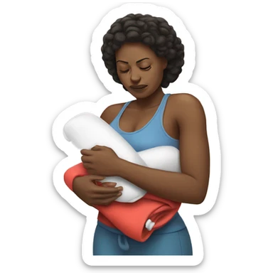 black mom in pain holding heating pad with cord sticker