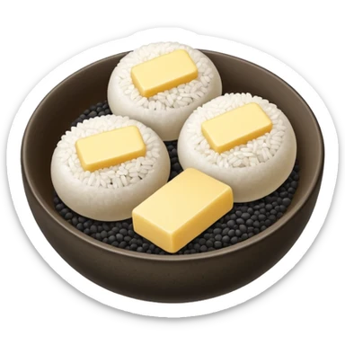 black sesame seeds mized with sugar and butter inside center of each small glutinous rice balls sticker