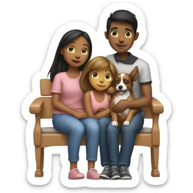 3 boys and a girl with arms around shoulders holding a dog on their laps sticker