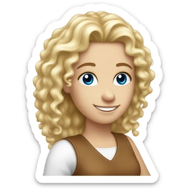 White girl with long blonde curly hair and blue eyes going thumbs up sticker