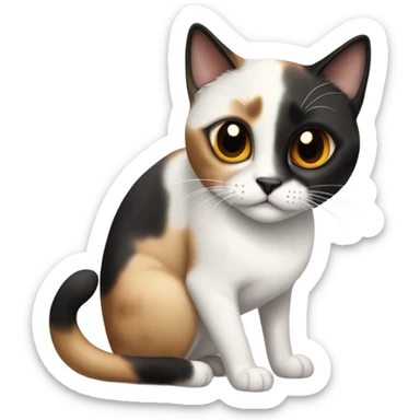 A Siamese cat, a calico cat, and a black-and-white cat celebrating sticker
