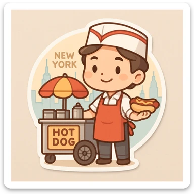 hotdog seller in New York with cart sticker
