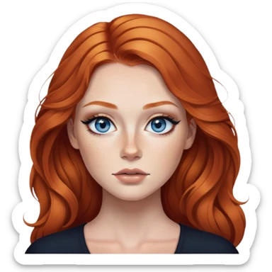 ginger hair, blue eyes, freckled, baddie,pretty makeup, strong makeup, black eyeliner, long hair sticker