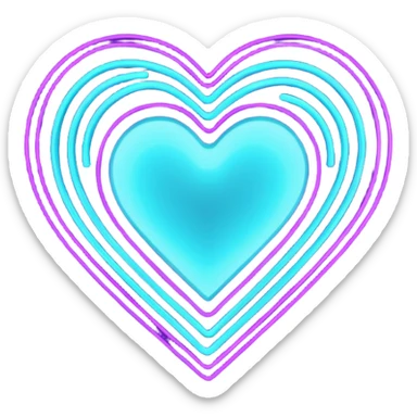 futuristic minimalistic glowing heart made of purple (#8B5CF6) and cyan (#00E0FF) neon lines, dark background, digital tech aesthetic, no face, 1:1 aspect ratio sticker