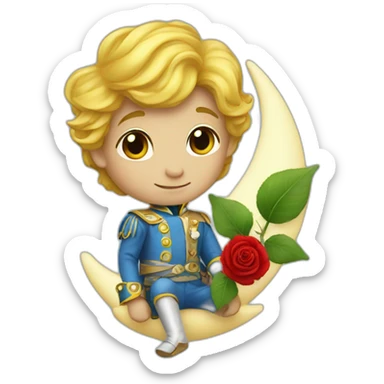 Little prince with red rose on the moon sticker