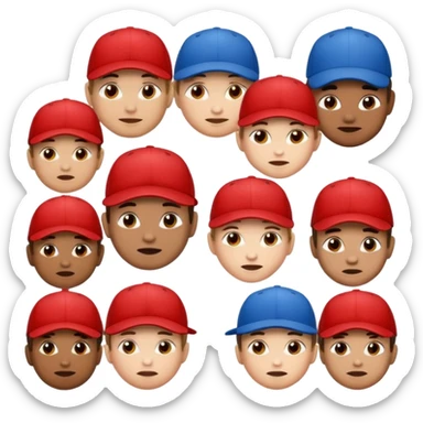 Cartoon face emojis wearing red baseball caps, a few wearing blue caps or tilted caps, all in same style” sticker