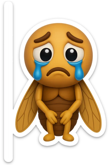 EMOJI STILE IPHONE 3D DI una cicala triste che si tocca le cosce e piange perché non le piace il suo fisico, posa frontale, fagli anche la parte bianca degli, non solo la pupilla sticker