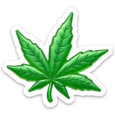 generate an emoji-style image of a gusher gummy shaped like a marijuana leaf sticker