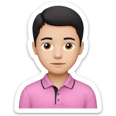 generate a pretty bratz boy wearing a pink polo shirt. Black middle part hair. handsome sticker