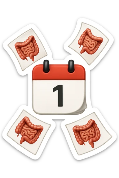 emoji stile iphone di un calendario con fogli che volano insieme, sui fogli ci sono disegnati degli intestini anatomici, iperrealistico 4k, isolato su sfondo bianco sticker