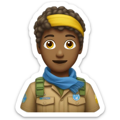 Un scout unitaire de France qui a les cheveux marrons la peau blanche et un foulard mixé jaune et bleu  sticker