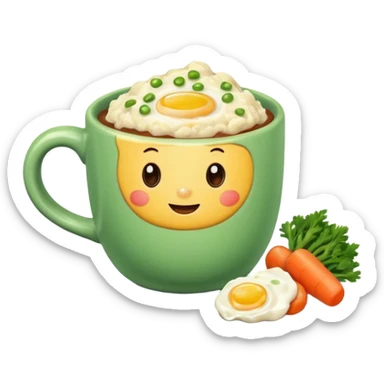 eggs with veggies and one coffee in cute mug on the side sticker
