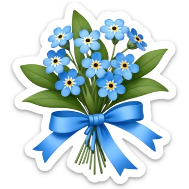 "A small bouquet of forget-me-not flowers tied with a delicate blue ribbon, romantic and nostalgic." sticker