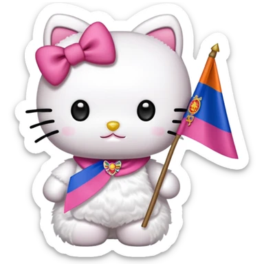 hello kitty with a cute bow and holding an armenian flag  sticker