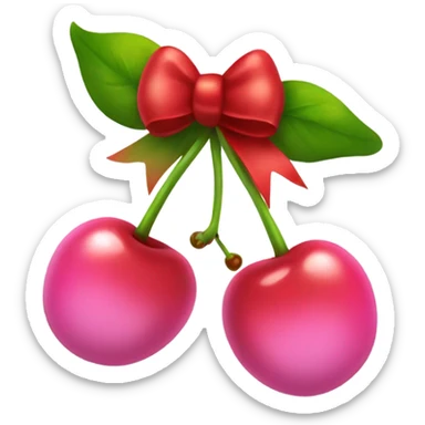 Pink bow with cherries hanging from it sticker