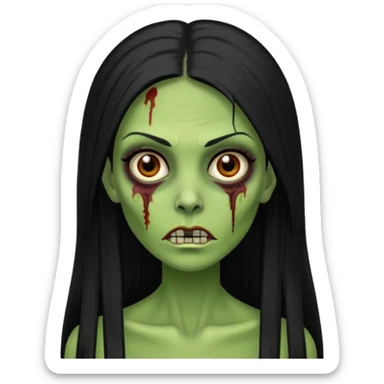 Faça uma zombie verde mulher com cabelos preto, liso e grande de olhos castanhos  sticker