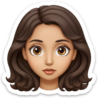 woman face with big eyes, medium skin tone, and dark wavy hair sticker